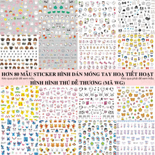[MÃ WG] Sticker hình dán móng cao cấp hoạt hình hình thú gấu bông sanrio dễ thương trang trí móng tay nghệ thuật nail