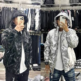 Áo khoác phao bạc nam nữ Dolce poly bóng dập vân chữ Wecome trần bông lót gió 3 lớp mũ zip boy phố hót hít mùa đông 2023