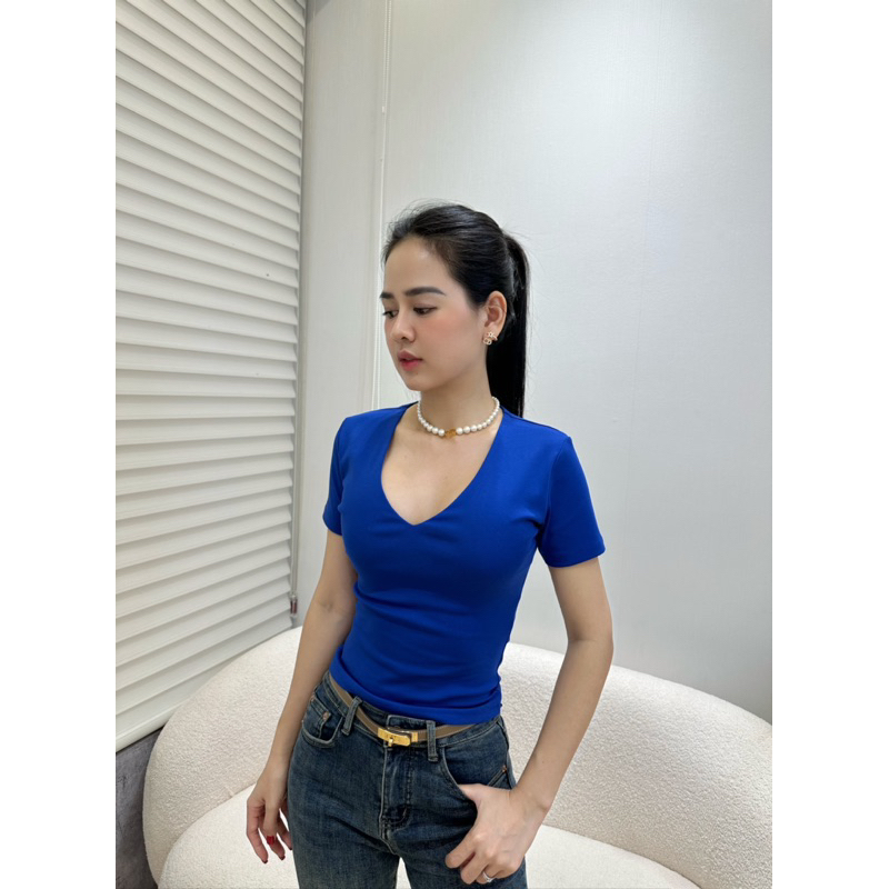 Áo Thun Basic Cổ Tim Chất Thun Borip Co Giản - 7 màu
