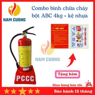 Combo bình chữa cháy, bình cứu hoả bột ABC 4kg có kệ nhựa, dùng trong pccc