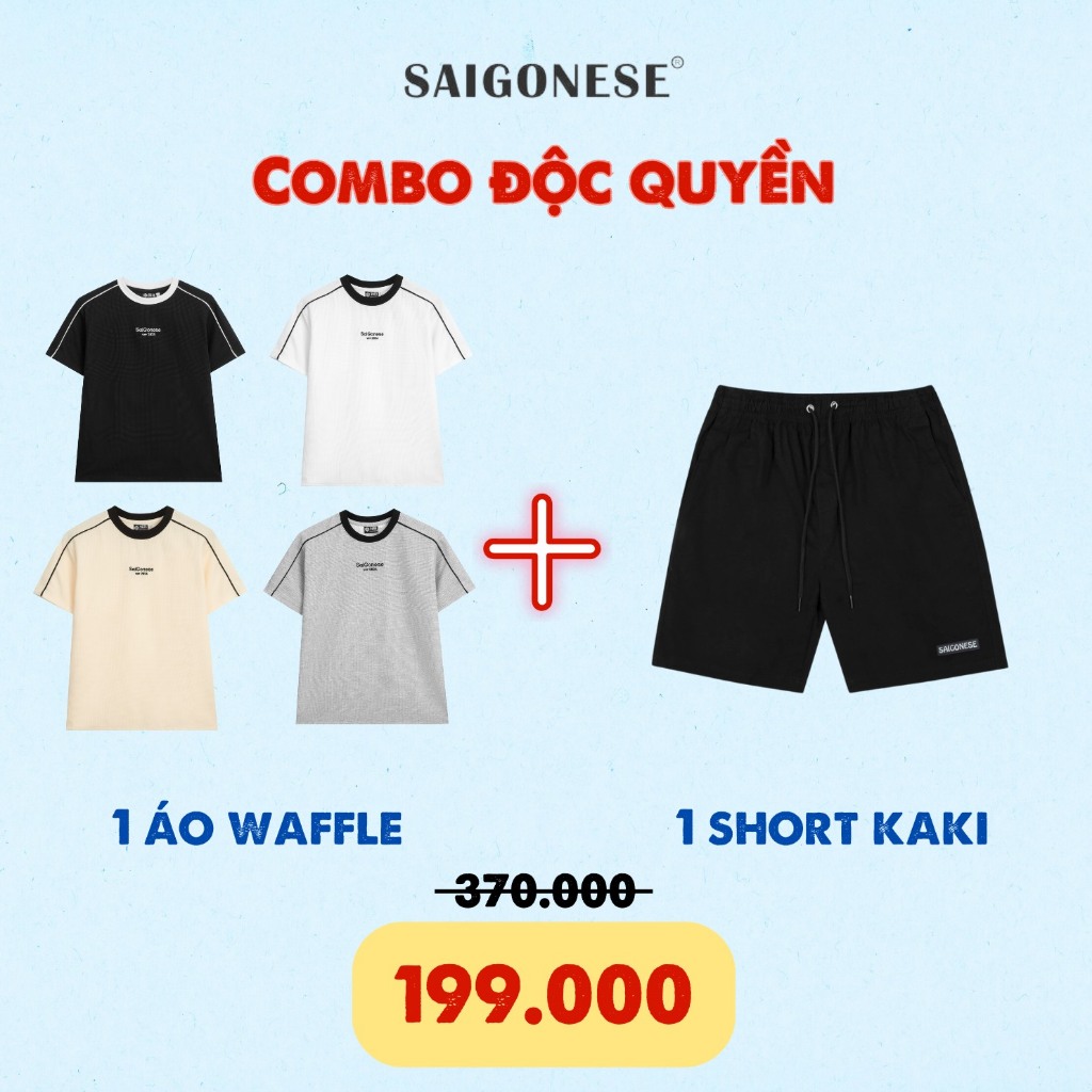 Combo 10 SAIGONESE Áo Thun Waffle + Short Kaki Basic Unisex