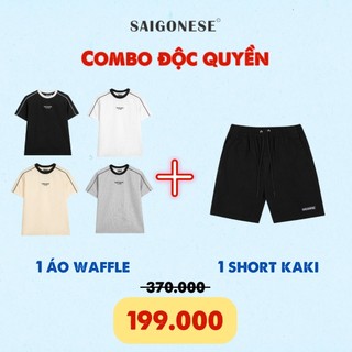 Combo 10 saigonese áo thun waffle + short kaki basic unisex