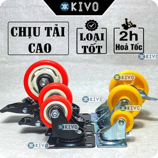Bánh Xe Đẩy Hàng Chịu Tải Lớn 500Kg Có Khóa Xoay 360 Độ - Bánh Xe Nhựa, Cao Su Chịu Lực Tốt - Bánh Xe Ghế Xoay Kivo