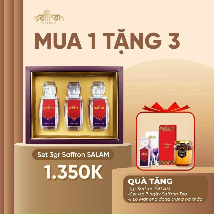 [SET QUÀ] Nhụy Hoa Nghệ Tây SAFFRON SALAM 3Gr tặng 1gr kèm 1 lọ mât ong 180ml