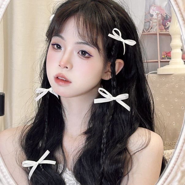 Set 2 kẹp tóc mỏ vịt thắt nơ ruy băng