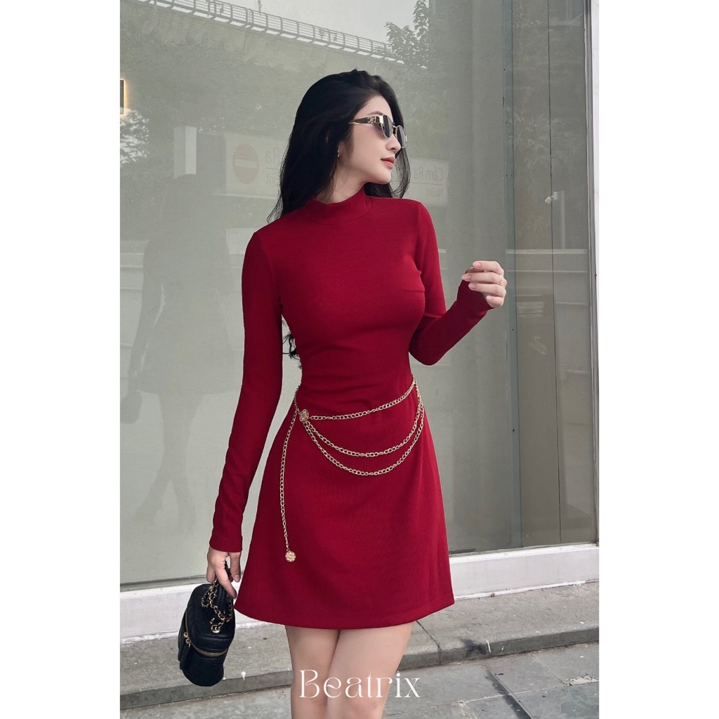 Váy/Đầm dài tay chất len gân Lux dáng ngắn Beatrix