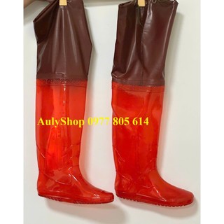 Ủng cấy dài đến đùi hoa san màu nâu đỏ size 35-43, ủng lội nước, ủng hoa san, ủng cấy 07 nâu