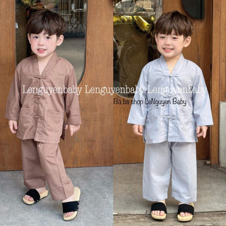 Bộ đồ lam đi chùa cho bé, hình thật, bộ đồ cho bé đi chùa, set quần áo cho bé đi chùa