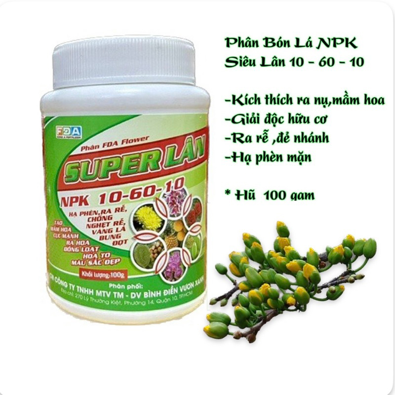Phân Bón 10-60-10+TE - Siêu Lân Tạo Nụ Kích Hoa,Cây Cảnh Cây Ăn Trái -Hũ 100gam