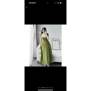 Đầm cánh tiên nơ chun nhún midi dáng dài