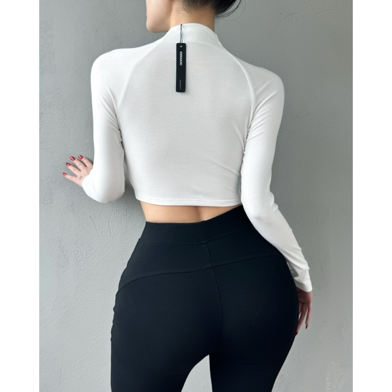 Áo croptop cổ lọ tay dài ANNAKIKI chất liệu cotton ôm sát- A05