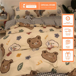 Set Vỏ Chăn Ga Mặt Gấu Biu Biu Ga Kẻ Caro Cotton Poly Hàng Xuất Nhật (Shinbedding.shop)