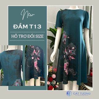 Đầm hoa trung niên thiết kế sang trọng tặng bà, tặng mẹ T13 - Thời trang Cát Tường