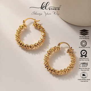   KL.Studio  Cao Cấp_Bông Tai Titan Tròn Mạ Vàng 18K Chốt Gài Hoa Tai Dáng Khoen Tròn 3cm Khuyên Tai Nữ Sang Chảnh - E200 