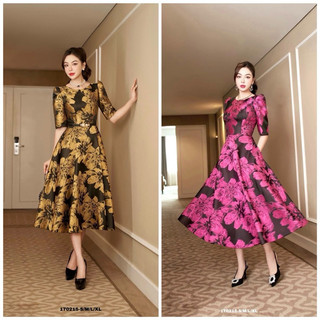 Váy gấm lụa hoa hàng 2 lớp kèm bell siêu sang dự tiệc hot trend nhất năm