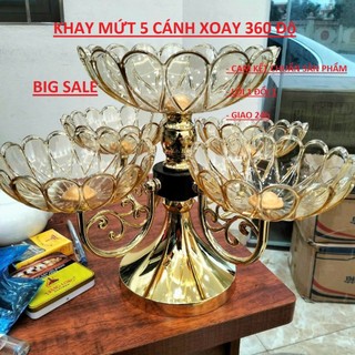Khay mứt tết, khay đựng bánh kẹo, hoa quả, đồ ăn vặt. Khay mứt 5 cánh sen xoay 360 độ