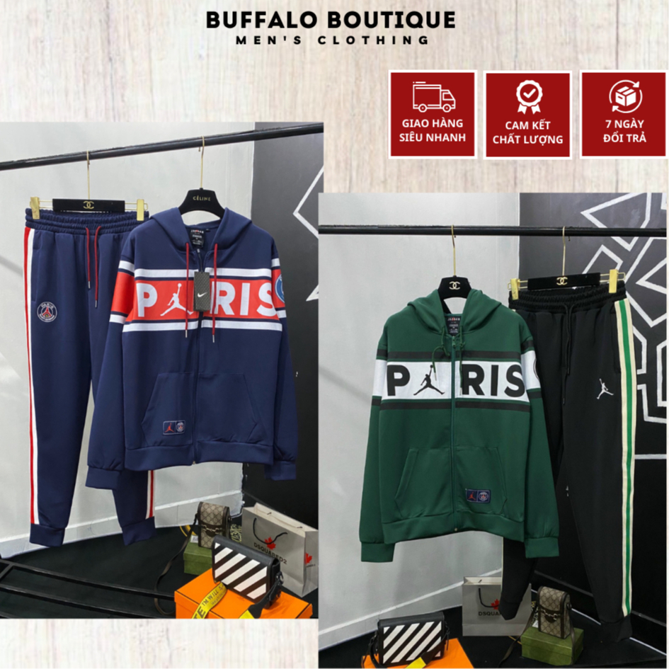 Bộ Quần Áo Dài Paris PSG 2 Lớp -Bộ HOODIE HOT NHẤT 2024 Vải Umi Dày Dặn Bộ Hoodie Nỉ PSG_Paris Xanh 2 Màu Cao Cấp