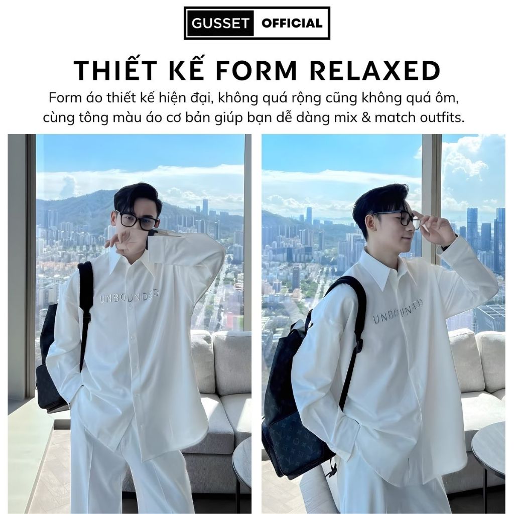 Áo Sơ Mi Nam Thêu UNBOUNDED GUSSET Chính Hãng Chất Vải Lụa Chéo Cao Cấp Dày Dặn Chống Nhăn Streetstyle