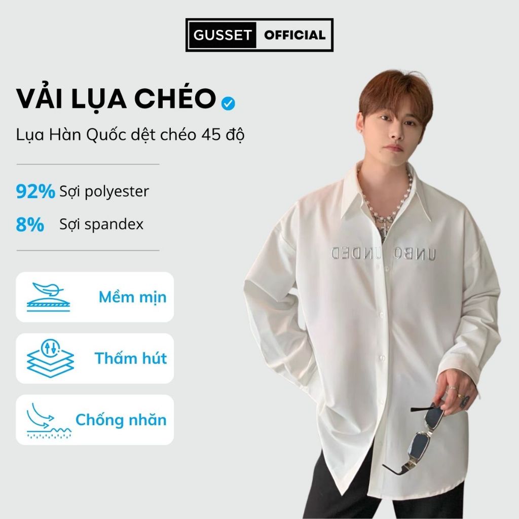 Áo Sơ Mi Nam Thêu UNBOUNDED GUSSET Chính Hãng Chất Vải Lụa Chéo Cao Cấp Dày Dặn Chống Nhăn Streetstyle