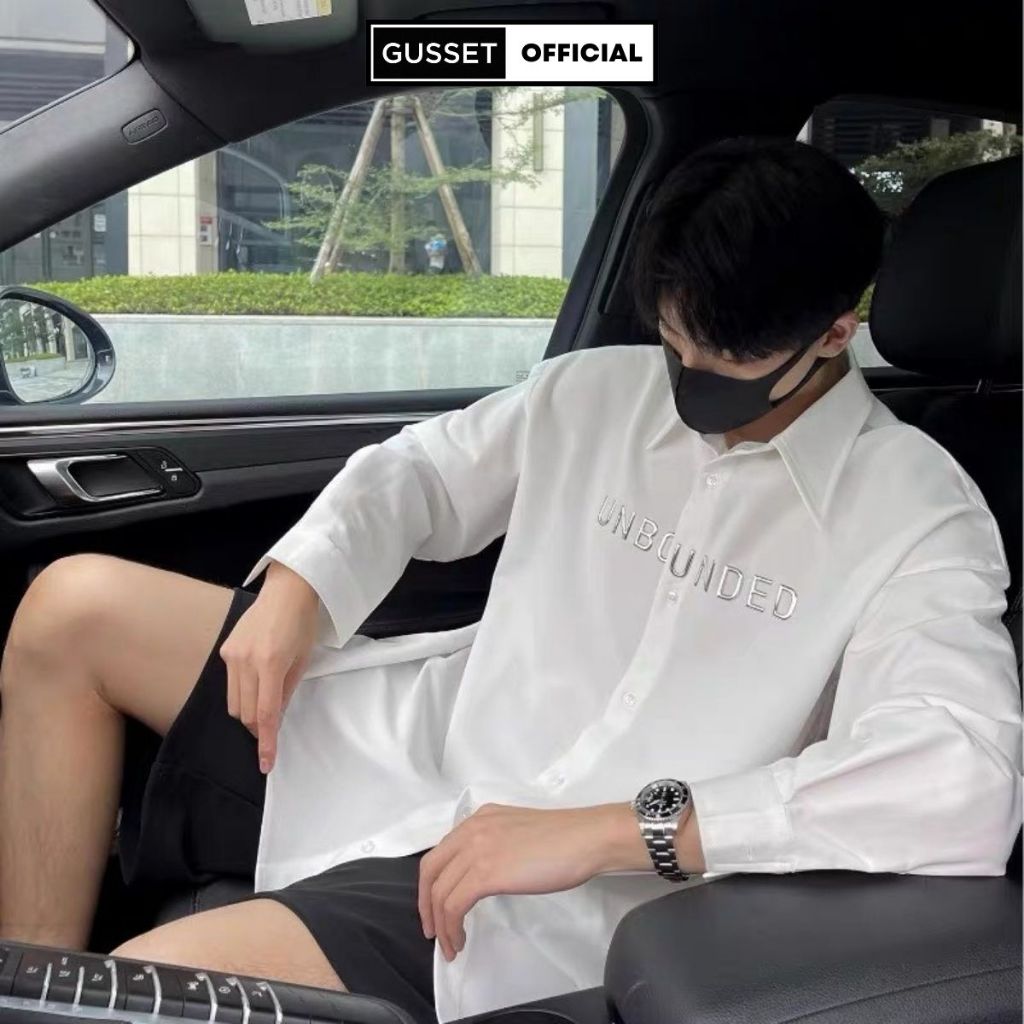 Áo Sơ Mi Nam Thêu UNBOUNDED GUSSET Chính Hãng Chất Vải Lụa Chéo Cao Cấp Dày Dặn Chống Nhăn Streetstyle