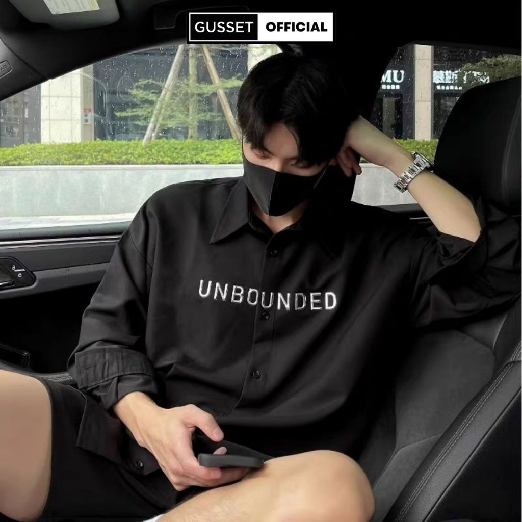 Áo Sơ Mi Nam Thêu UNBOUNDED GUSSET Chính Hãng Chất Vải Lụa Chéo Cao Cấp Dày Dặn Chống Nhăn Streetstyle