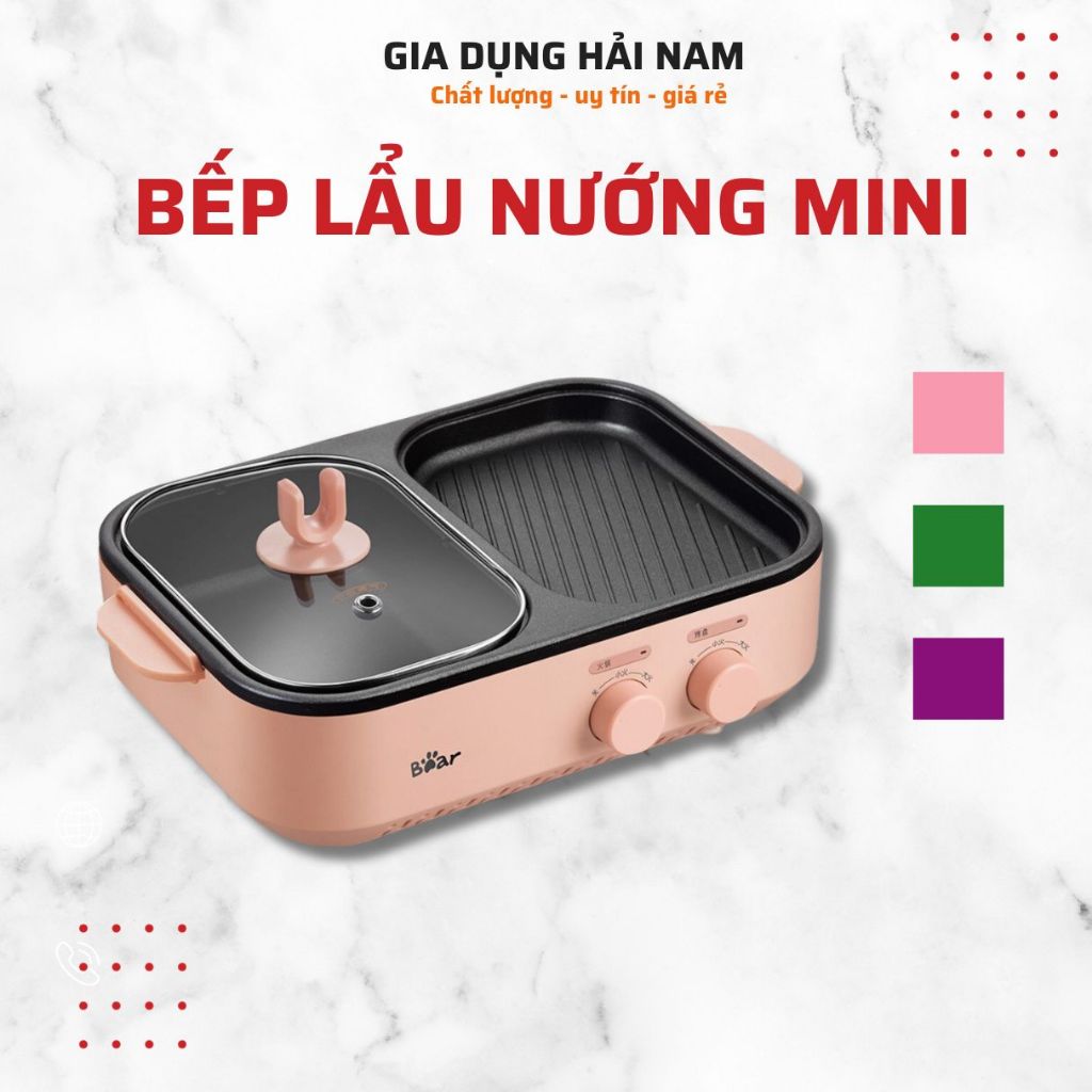 Bếp Lẩu Nướng Điện 2 Ngăn Hàn Quốc Hình Chữ Nhật, Bếp Lẩu Nướng Đa Năng Siêu Chống Dính Cao Cấp Tiện Lợi