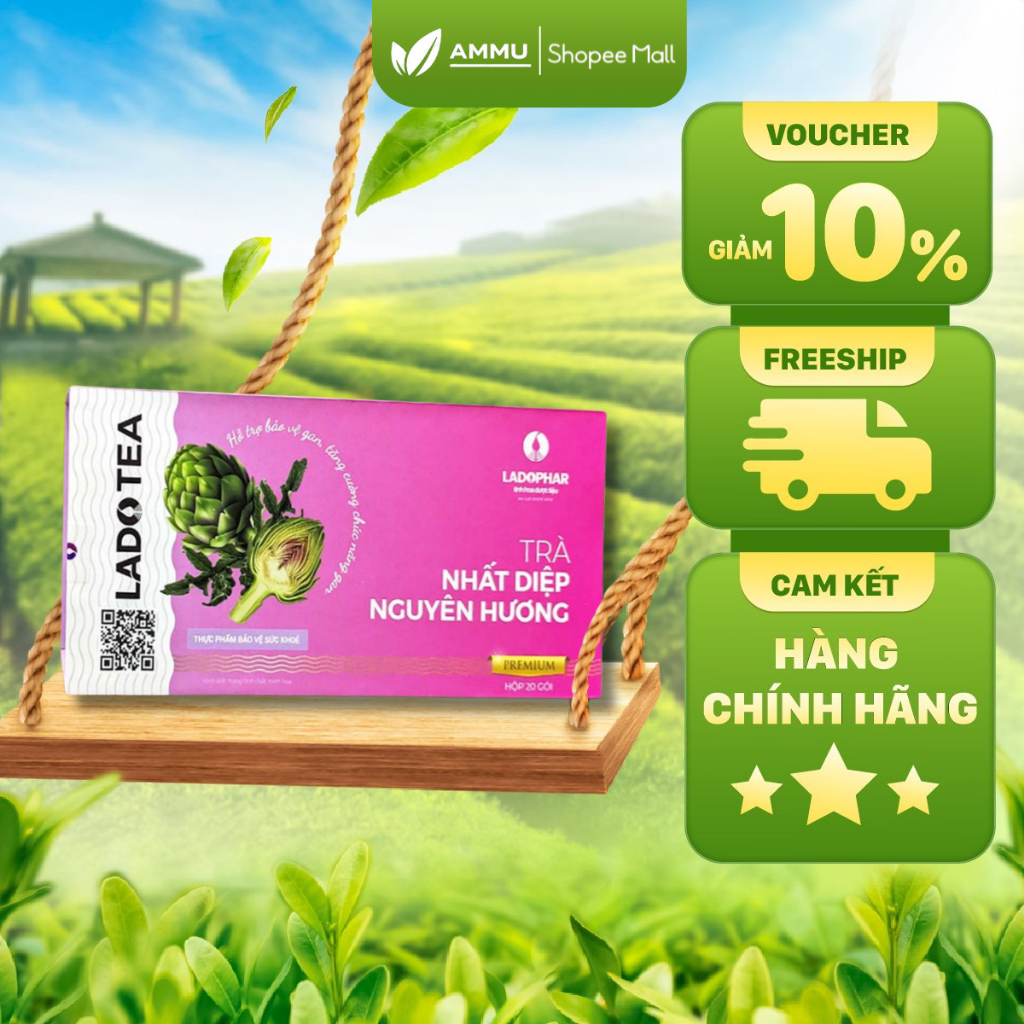 Lado tea Trà Nhất Diệp Nguyên Hương LADOPHAR hộp 20 túi lá trà khô