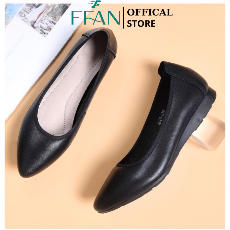 Giày tiếp viên hàng không nữ [da thật] búp bê mũi nhọn, công sở bít mũi bệt da mềm mại FFAN STORE