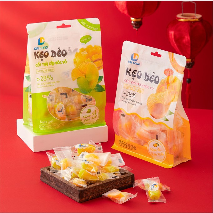 [Túi 300g] Kẹo dẻo xoài chín bóc vỏ Đại Long hợp tiệc, liên hoan ăn vặt thơm ngon và bổ dưỡng