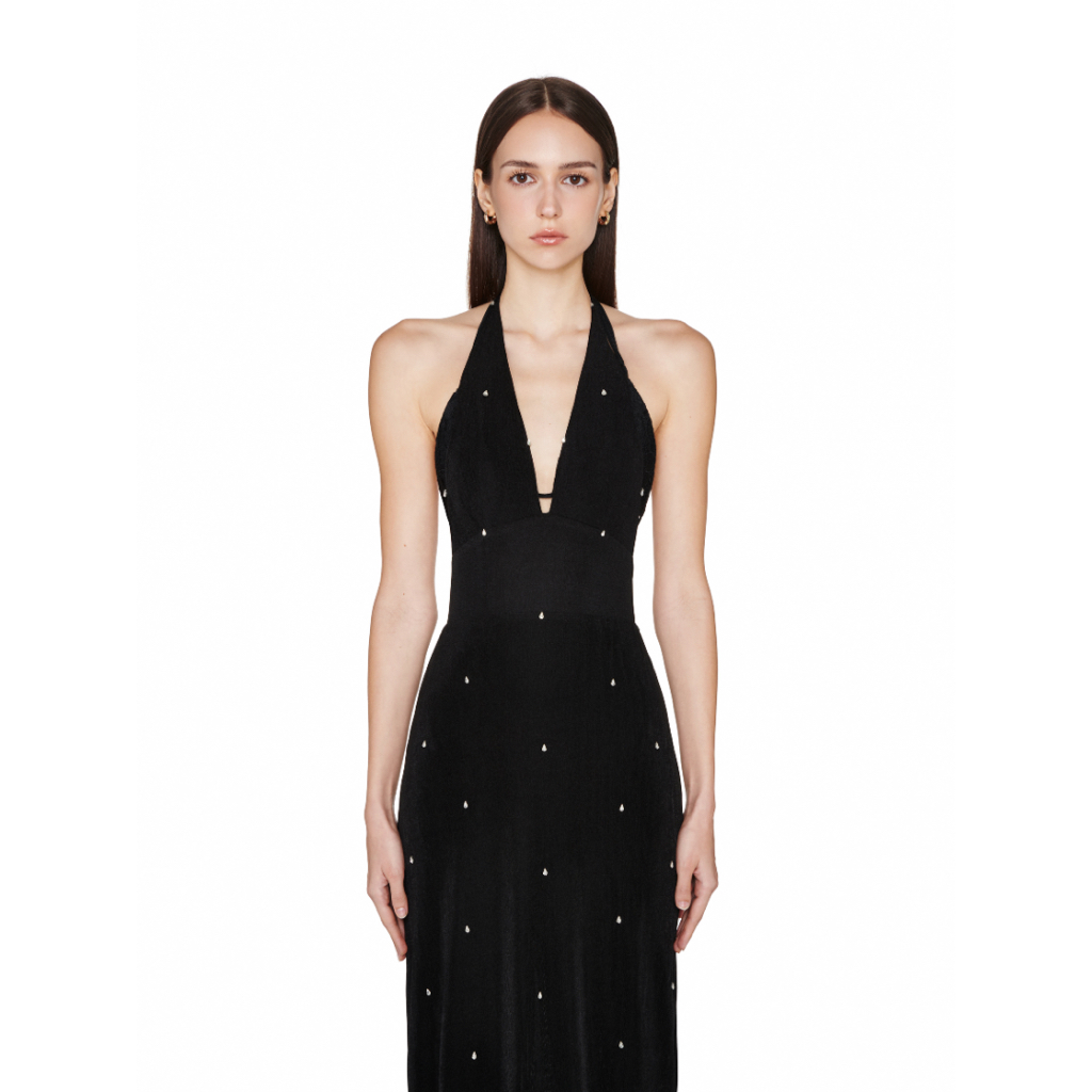 JUBIN STUDIO I Đầm thun dệt kim đính đá hở lưng (YVONNE DRESS)