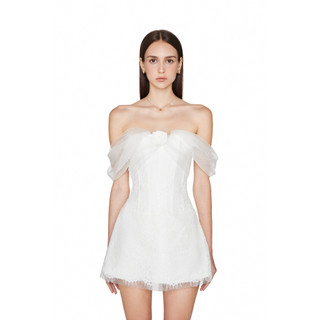 JUBIN STUDIO I Đầm ren trắng vải lưới đính hoa thủ công (POPPY DRESS)