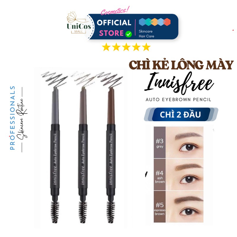 Chì kẻ mày Innisfree Auto Eyebrow Pencil Tạo Dáng Chân Mày Dễ Dàng - Innisfree Chì Kẻ Mày 2 đầu Bền Màu Lâu Trôi
