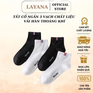 Set 5 Tất vớ nam nữ LYANA cổ ngắn cấp 3 vạch thời trang thể thao công cotton thoáng khí chống hôi chân_Lyana Store