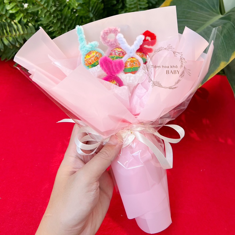 Bó hoa kẹo mút kẽm nhung Valentines 14/2 LOVE, quà tặng 14/2-M59