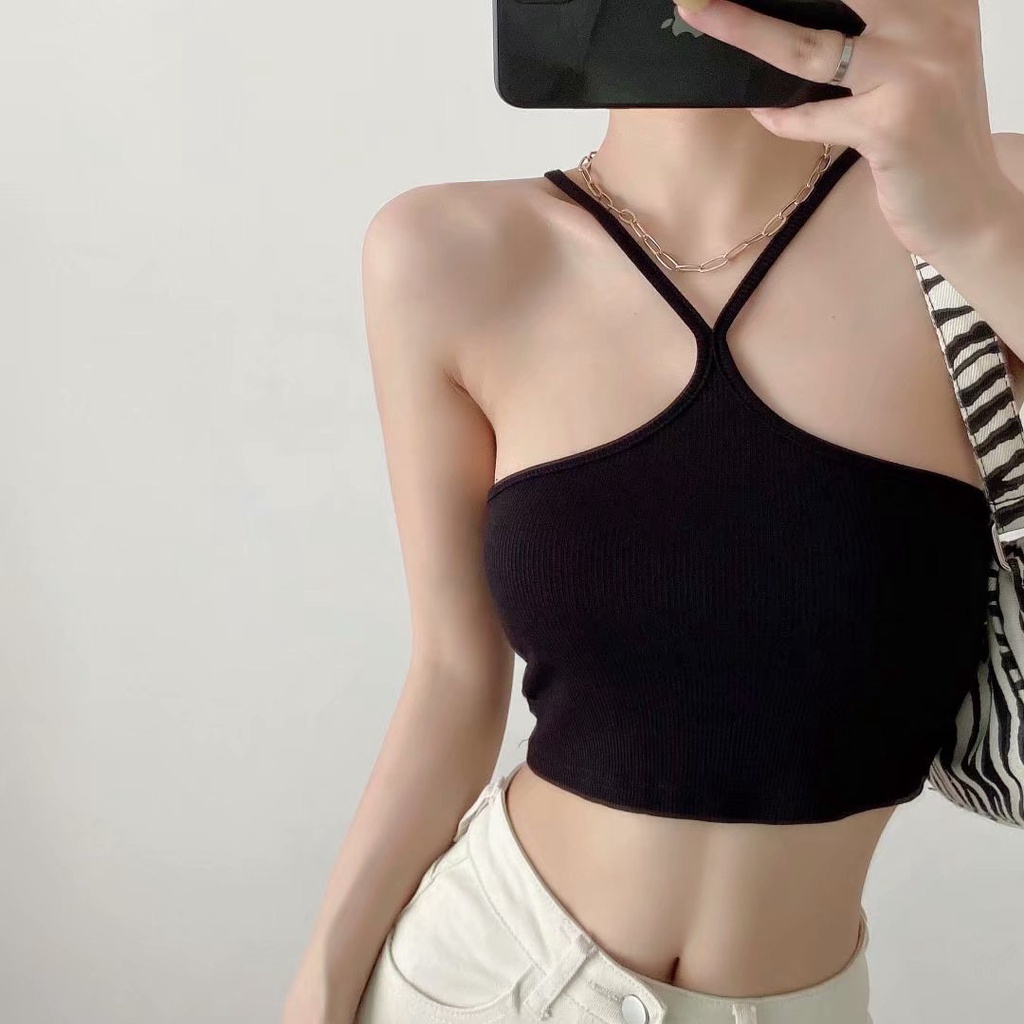 Áo Yếm Bra Croptop Nữ hai dây -  Áo Kiểu Cổ Yếm Thiết Kế Buộc Dây Hở Lưng Vạt Chéo Trước Ngực Sexy Đen Trắng GIISEL A05 | BigBuy360 - bigbuy360.vn