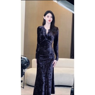 Váy thiết kế nhung đuôi cá xoắn ngực V73