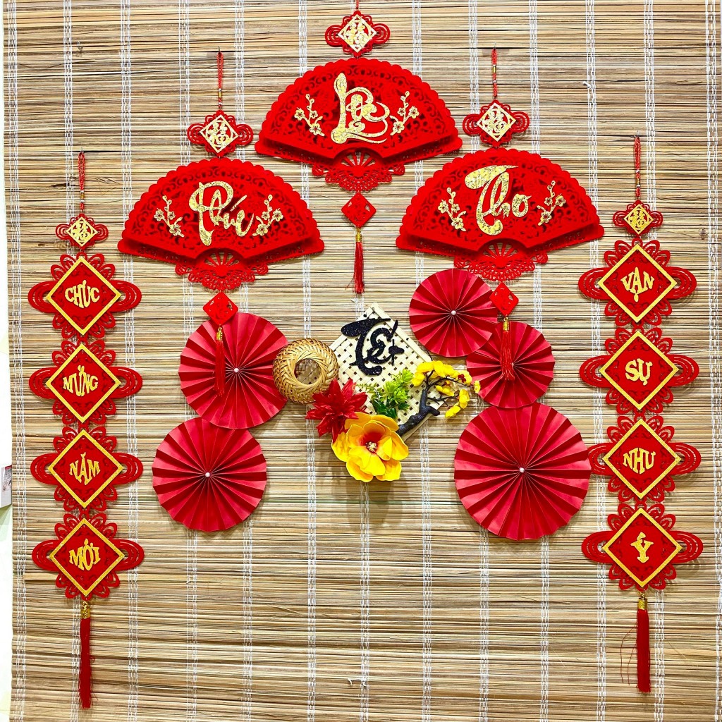 ( KHÔNG KÈM MÀNH SAUset trang tí tết , mẹt decor trang trí treo tường Giáp Thìn 2024 Decor trang trí set tết nguyên đán