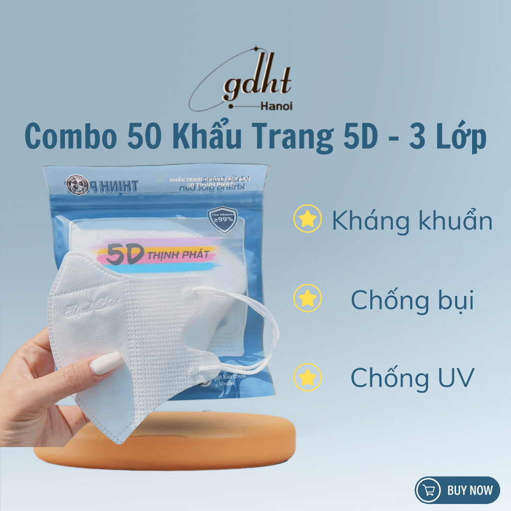 Combo 50 khẩu trang 5D Thịnh Phát 3 lớp khẩu trang y tế kháng khuẩn, chống bụi chống tia UV huytuan3010