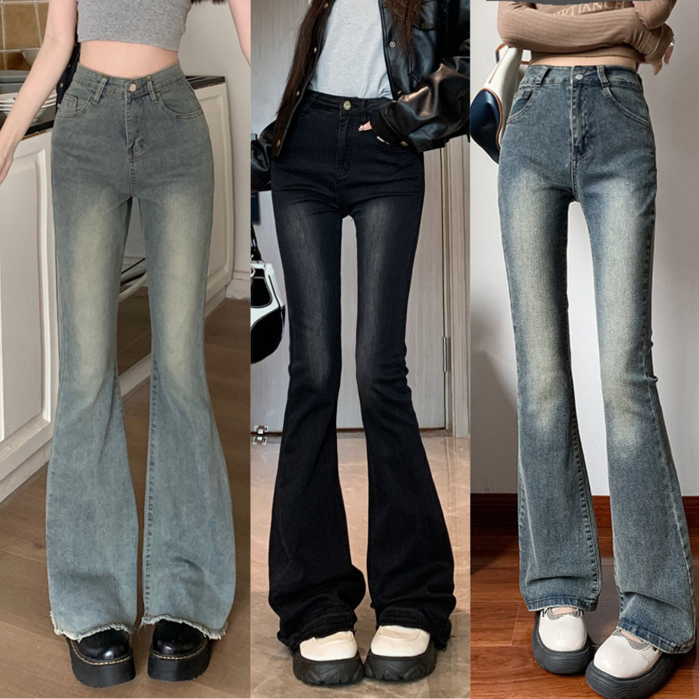 Quần jeans ống loe nữ co giãn lưng cao MIAA cực tôn dáng màu RETRO  , quần bò ống loe nữ CẠP CAO cao cấp Hottrend 2023