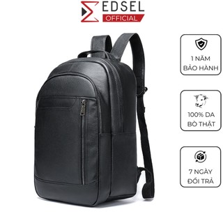 Balo nam da bò thật cao cấp đựng laptop 15.6 inch chính hãng Edsel cỡ lớn, nhiều ngăn đi làm, du lịch, công sở màu đen