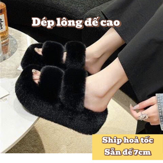  Dép lông đế cao 7cm 4cm quai ngang chéo loại đẹp lông mềm hàng QC đẹp lông mềm  QCCC  