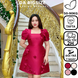 Dabigsize - Đầm Nữ Đầm Dự Tiệc,Váy Nữ Bigsize Kiểu Xếp Ly Ngực Đính Hoa 3D Với Chất Tafta Cao Cấp Cho Người Mập 50-90kg