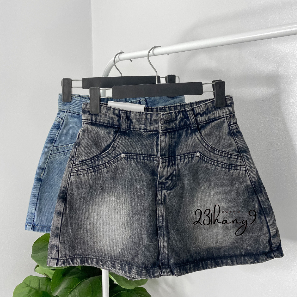 Chân váy jean , Quần giả váy lưng cao màu xanh dáng ngắn ôm túi tròn jeans QCCC mịn kèm quần trong ulzzang 90 | BigBuy360 - bigbuy360.vn