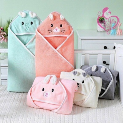 Khăn choàng quấn chất bông mỏng cho bé sơ sinh / Chăn ủ bé Có Mũ ( nón ) Mẫu THỎ - VOI ( chọn màu)