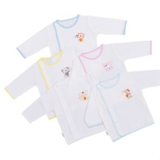 Áo Sơ Sinh Cho Bé Dài Tay Màu Trắng Cúc Lệch Viền Màu hàng Đẹp Từ 3 Đến 7kg