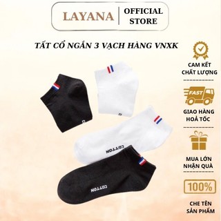Tất vớ nam nữ cổ ngắn 3 vạch LAYANA chất liệu vải hàn thoáng khí co giãn bốn chiều thấm hút mồ hôi màu đen trắng_LAYANA