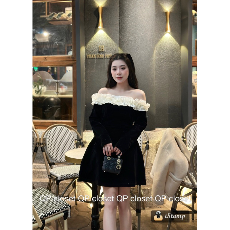 Váy Nhung Trễ Vai Bèo QP