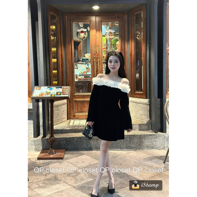 Váy Nhung Trễ Vai Bèo QP