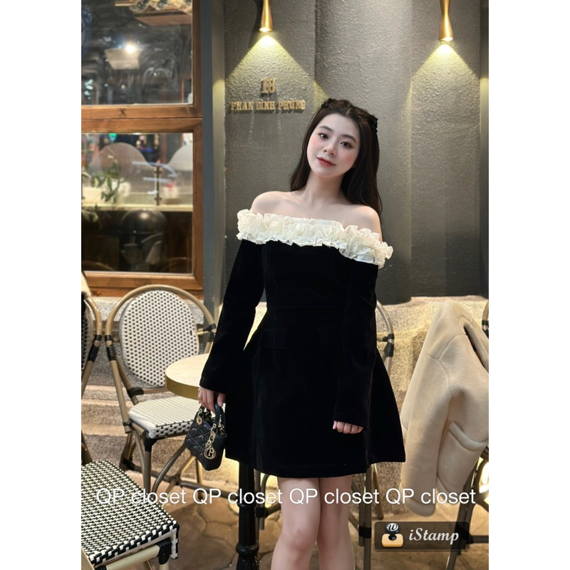 Váy Nhung Trễ Vai Bèo QP