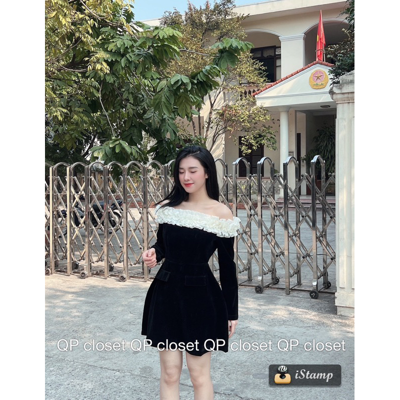 Váy Nhung Trễ Vai Bèo QP